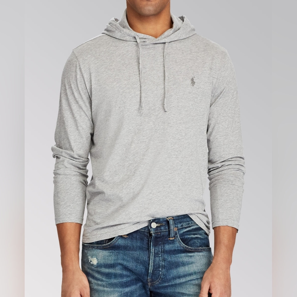 Polo Ralph Lauren Featherweight Pima Cotton Hoodie Tee In Light Grey Size L